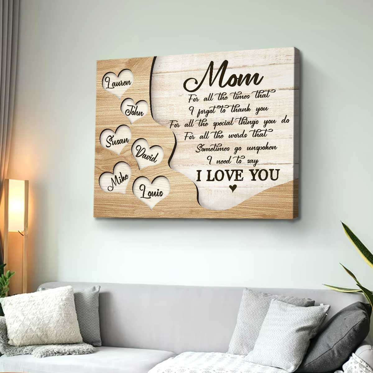 Personalized Canvas Mom Sign With Heart Names LuvinGift