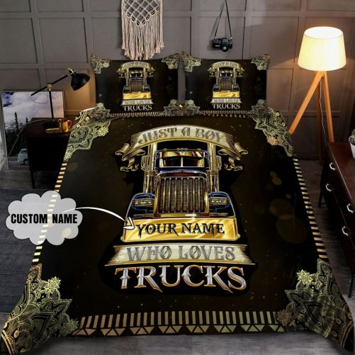 Personalized Trucker   Just A Boy Who Loves Trucks Bedding Set