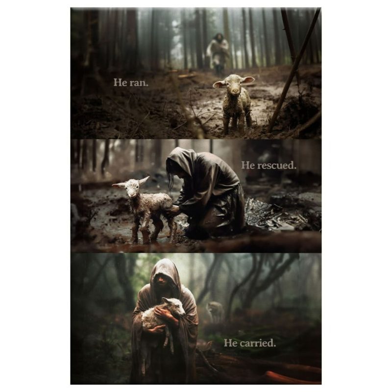 Christian Poster He Ran He Rescued He Carried Jesus and Lost Sheep ...