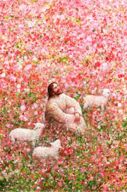 christian canvas jesus and lambs in flower garden 1787062806946.jpg