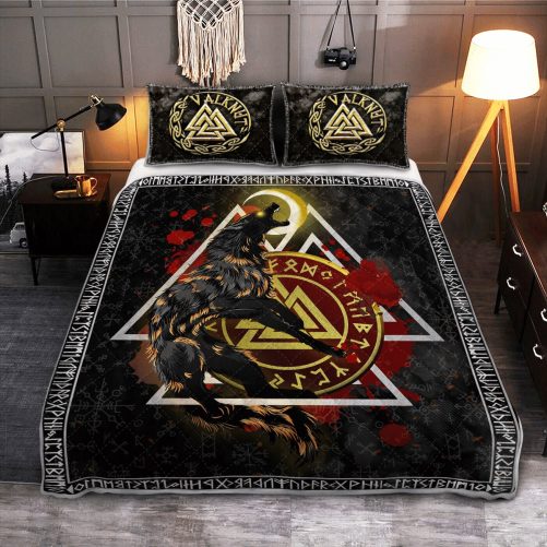 Fenrir Wolf Valknut Viking Quilt Bedding Set