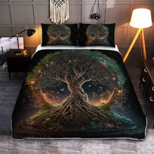 Magic Tree Of Life, Sacred Viking Symbol Viking Quilt Bedding Set