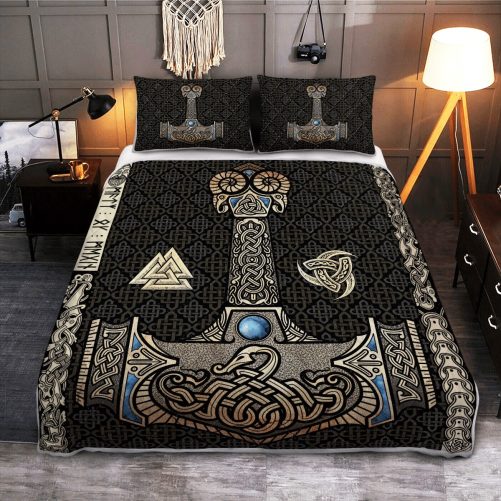 Mjölnir is the hammer of the thunder god Thor in Norse mythology Viking Quilt Bedding Set