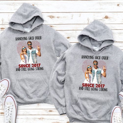 Personalized Couple Hoodie Annoying Each Other Since Custom Photo And Year   Gift For Couple  5
