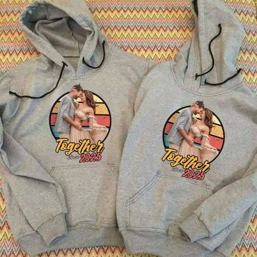 Personalized Couple Hoodie Together Since Custom Name And Photo   Gift For Couple  3
