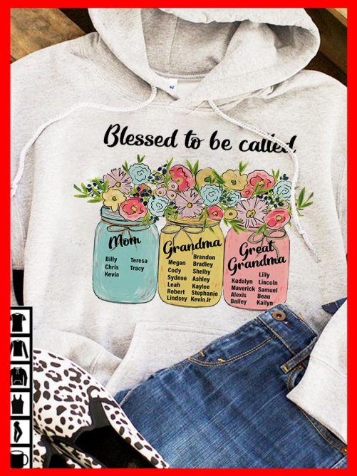 Personalized Grandma Hoodie Blessed To Be Called Grandma Flower Vases Custom Title   Gift For Grandma  2