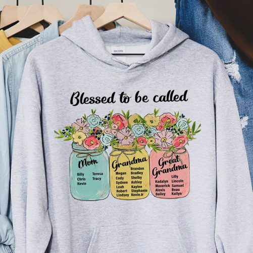 Personalized Grandma Hoodie Blessed To Be Called Grandma Flower Vases Custom Title   Gift For Grandma  3
