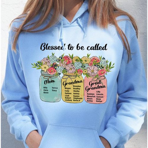 Personalized Grandma Hoodie Blessed To Be Called Grandma Flower Vases Custom Title   Gift For Grandma  4