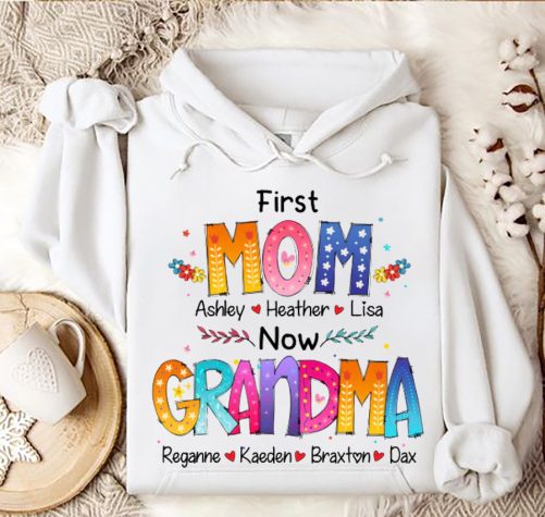 Personalized Grandma Hoodie First Mom Now Grandma Custom Title And Kid's Name   Gift For Grandma  2