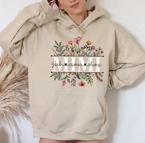Personalized Grandma Hoodie Floral Grandma Custom Title And Kid Name   Gift For Grandma  4