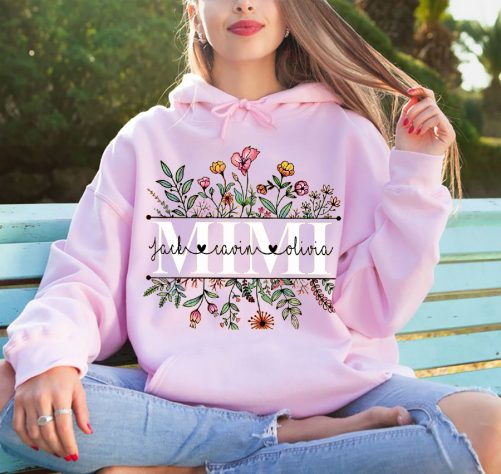 Personalized Grandma Hoodie Floral Grandma Custom Title And Kid Name   Gift For Grandma