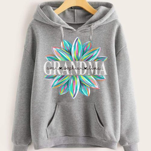 Personalized Grandma Hoodie Grandma Colorful Flower Custom Kid Name   Gift For Grandma  1