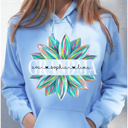 Personalized Grandma Hoodie Grandma Colorful Flower Custom Kid Name   Gift For Grandma  3
