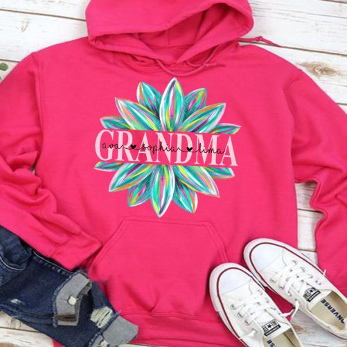 Personalized Grandma Hoodie Grandma Colorful Flower Custom Kid Name   Gift For Grandma  4