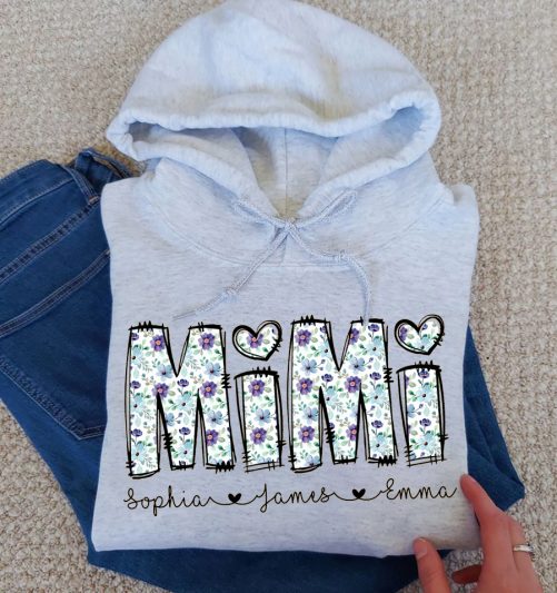 Personalized Grandma Hoodie Grandma Floral Custom Title And Kid's Name   Gift For Grandma   2