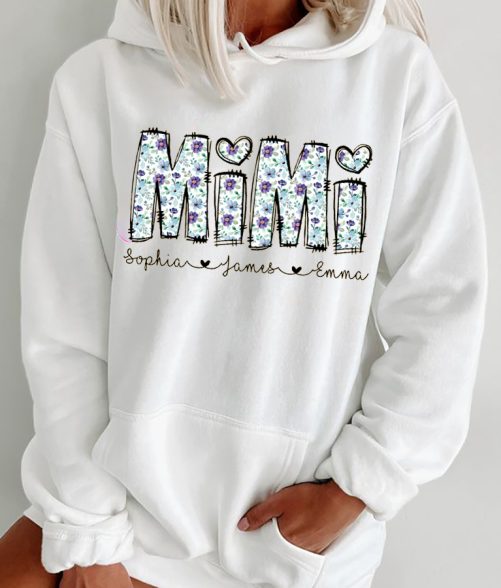 Personalized Grandma Hoodie Grandma Floral Custom Title And Kid's Name   Gift For Grandma   3