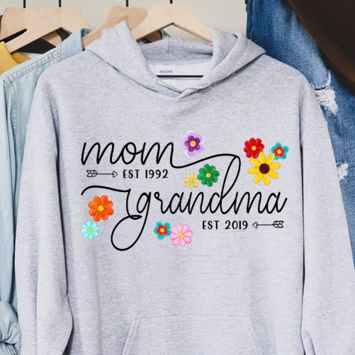 Personalized Grandma Hoodie Mom Est Grandma Est Flower Custom Year   Gift For Grandma  2