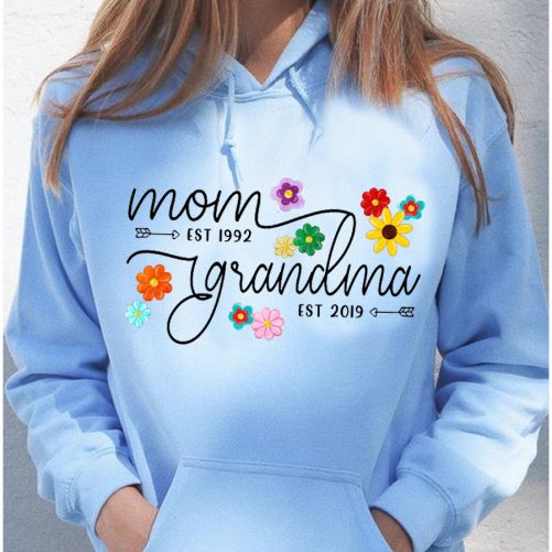 Personalized Grandma Hoodie Mom Est Grandma Est Flower Custom Year   Gift For Grandma  3