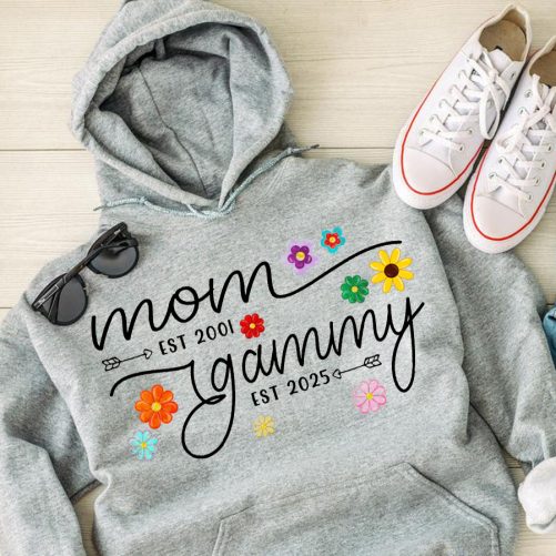 Personalized Grandma Hoodie Mom Est Grandma Est Flower Custom Year   Gift For Grandma