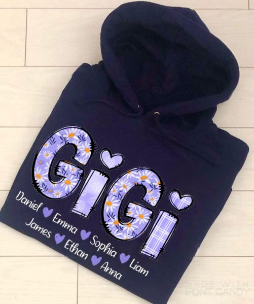 Personalized Grandma Hoodie Purple Daisy With Grandkids Mother's Day Shirt Custom Kid Năm  Gift For Grandma  1