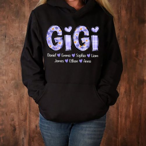 Personalized Grandma Hoodie Purple Daisy With Grandkids Mother's Day Shirt Custom Kid Năm  Gift For Grandma  2