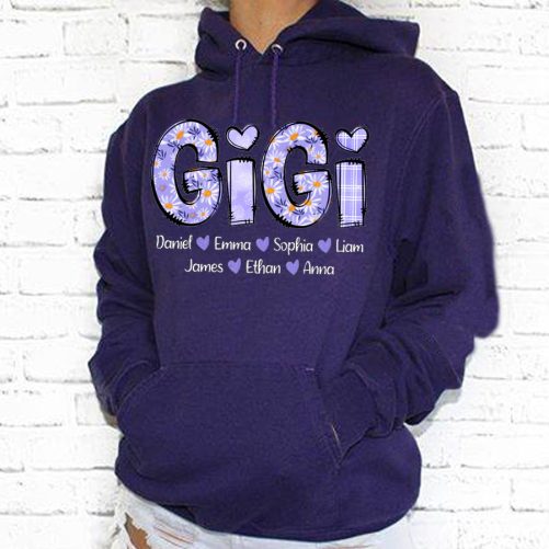 Personalized Grandma Hoodie Purple Daisy With Grandkids Mother's Day Shirt Custom Kid Năm  Gift For Grandma  4