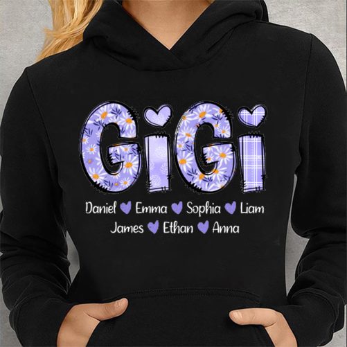 Personalized Grandma Hoodie Purple Daisy With Grandkids Mother's Day Shirt Custom Kid Năm  Gift For Grandma