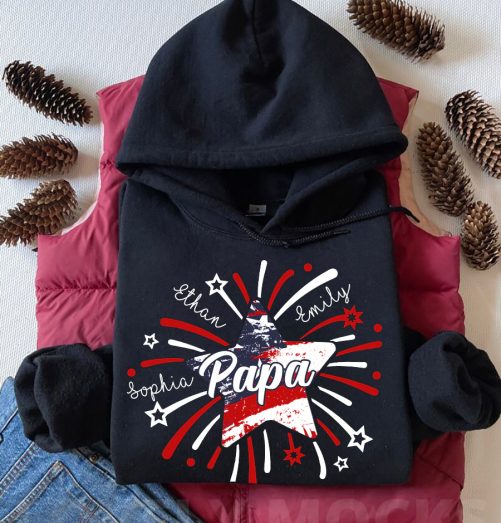 Personalized Grandpa Hoodie 4th Of July Grandpa Custom Title And Kid's Name   Gift For Grandpa  4