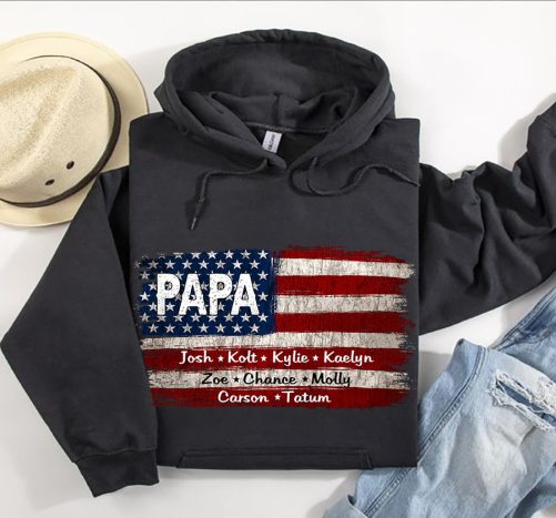 Personalized Grandpa Hoodie American Grandpa Custom Title And Kid's Name   Gift For Grandpa   1