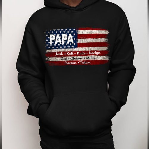 Personalized Grandpa Hoodie American Grandpa Custom Title And Kid's Name   Gift For Grandpa   2