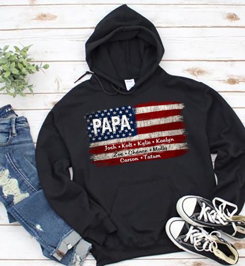 Personalized Grandpa Hoodie American Grandpa Custom Title And Kid's Name   Gift For Grandpa   4