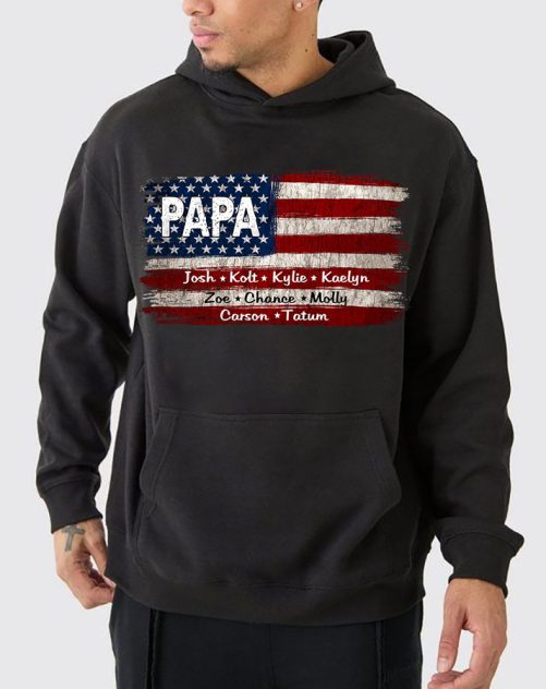 Personalized Grandpa Hoodie American Grandpa Custom Title And Kid's Name   Gift For Grandpa