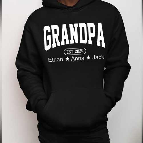 Personalized Grandpa Hoodie Grandpa Est Classic Design Custom Kid's Name And Year   Gift For Grandpa  3