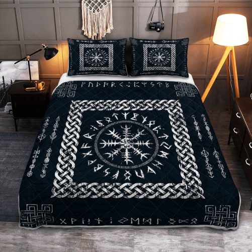 Viking Helm Of Awe Symbol And Rune Viking Quilt Bedding Set