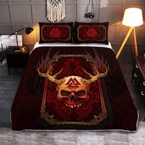 Viking Valknut And Skull Viking Quilt Bedding Set