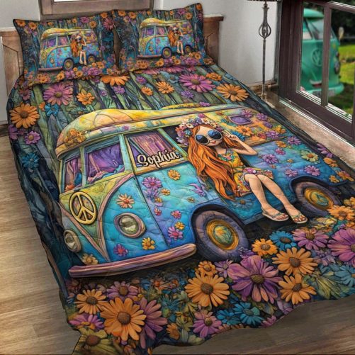 Awesome Caravan Personalized Hippie Quilt Set