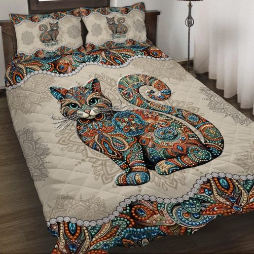 Beautiful Cat Personalized Cat Quilt Set