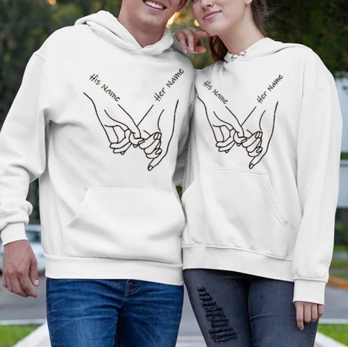 Couple Hoodie Hand In Hand Custom His And Her Name   Gift For Couple
