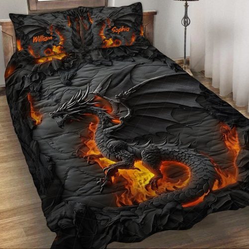 Fire Dragon Personalized Dragon Quilt Set