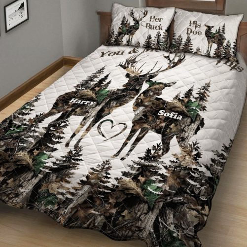 Her Buck His Doe Personalized Hunting Quilt Set