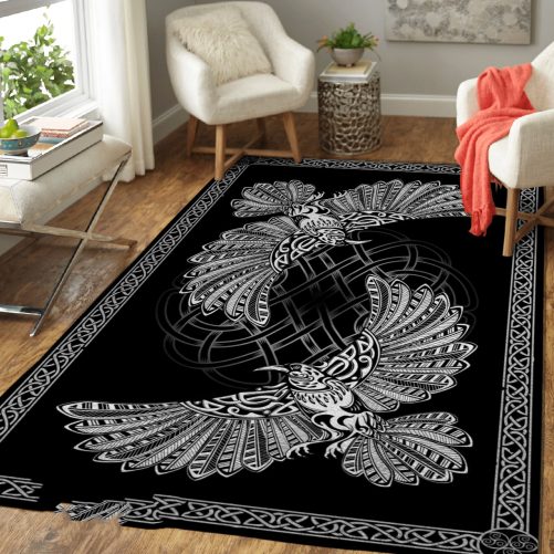 Hugin And Munin With Viking Frame Viking Area Rug