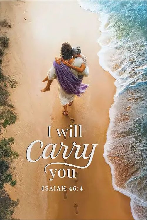 I Will Carry You – Jesus Carrying a Woman – Isaiah 46 4 Christian Canvas Wall Art