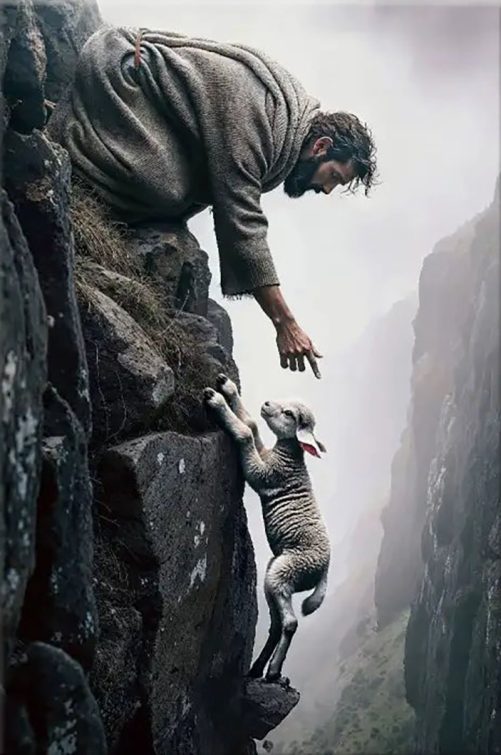 Jesus Reaching For A Lost Sheep Wall Art Canvas
