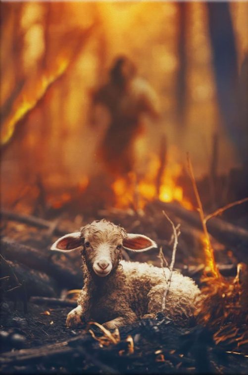 Jesus Rescues the Lamb from the Fire – Christian Wall Art Canvas