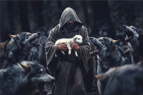 Jesus The Shepherd Protects The Lamb From The Wolves Canvas Print copy
