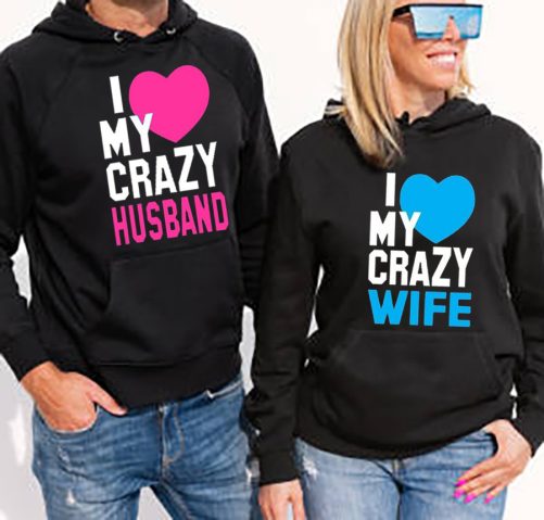 Woman and man wearing black hoodies, mockup for hoody sweatshirt design