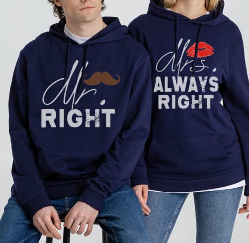 Matching Couple Hoodie Mrs Always Right Mr Right   Gift For Couple