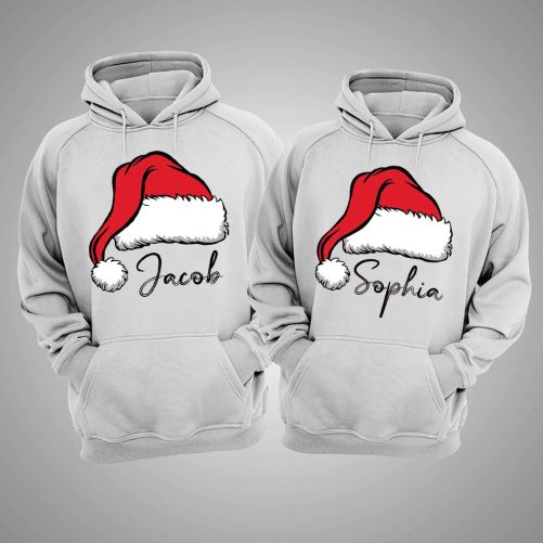 Personalized Couple Hoodie Christmas Hat Custom Name   Christmas Gift For Couple  1