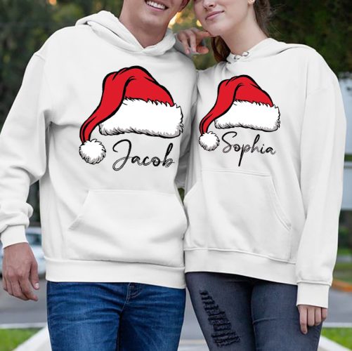 Personalized Couple Hoodie Christmas Hat Custom Name   Christmas Gift For Couple  2