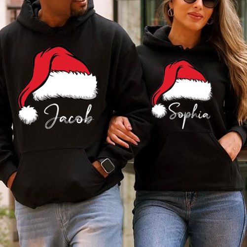 Personalized Couple Hoodie Christmas Hat Custom Name   Christmas Gift For Couple  3